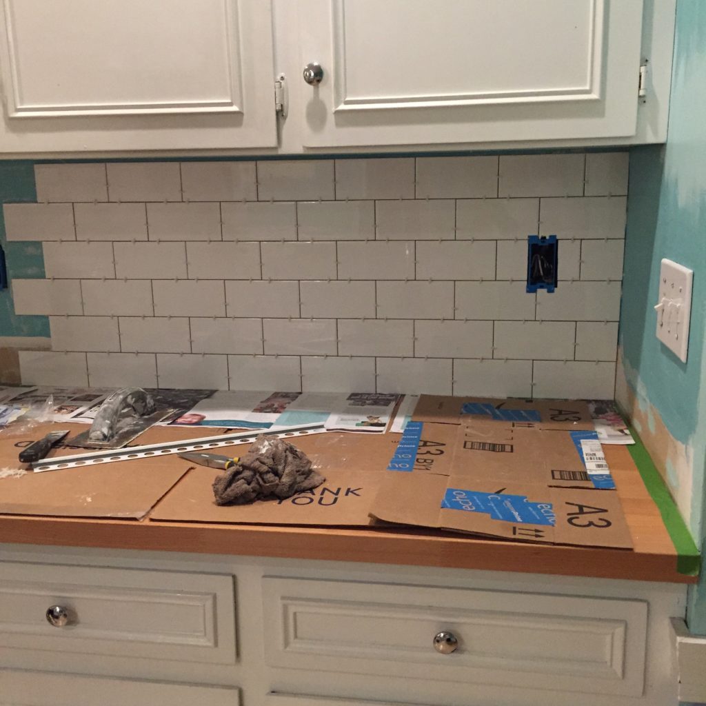 Installing subway tile for kitchen backsplash